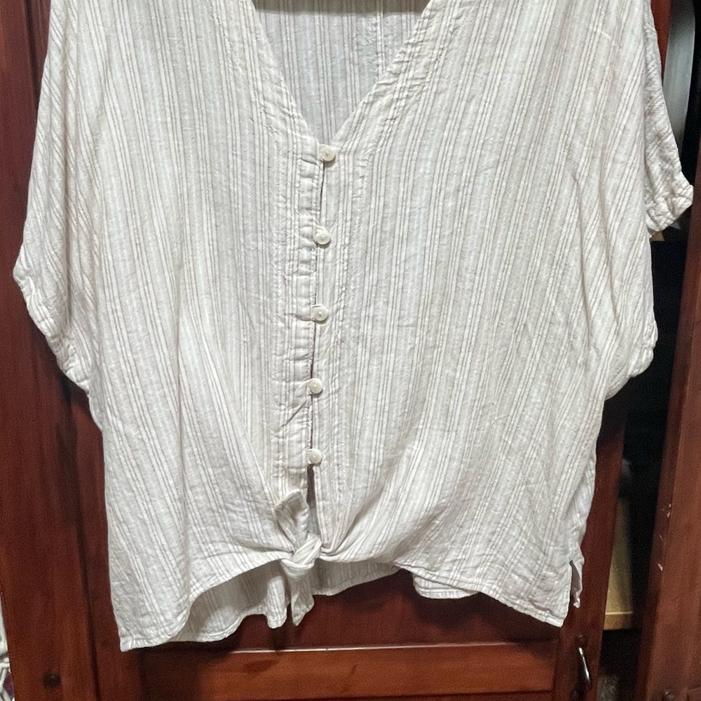 Time and Tru Beige Striped Blouse